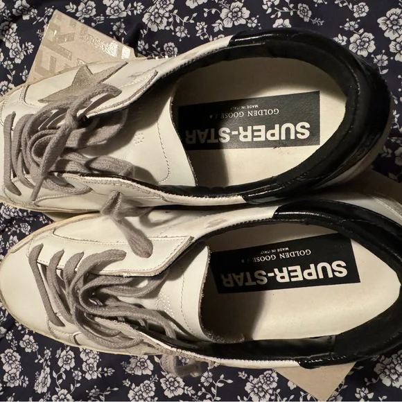 Golden Goose White and Black Sneakers with Gray Star - Picture 2 of 5